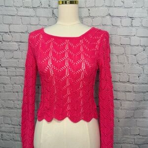Vibrant Fuchsia Lace Knit Blouse